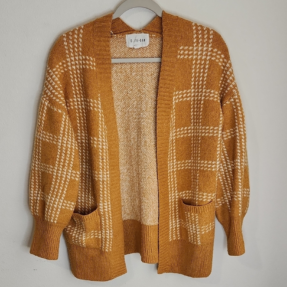 Olive & Oak Mustard Checkered Cardigan